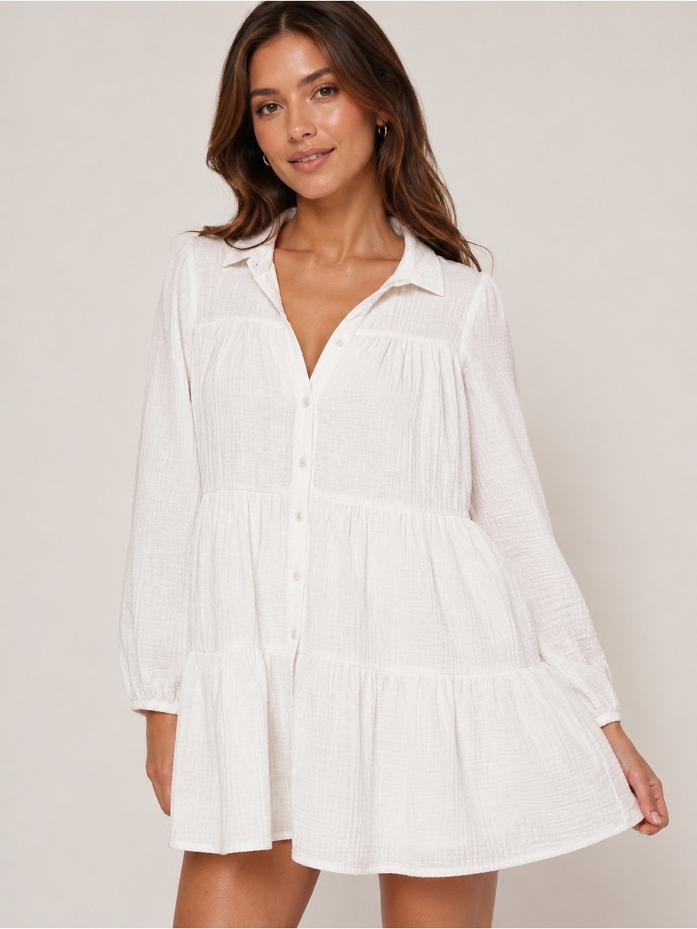 Petal + Pup White Gauze Tiered Babydoll Mini Dress